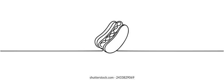 continuous line drawing of a hot dog.One line drawing of a hot dog. vector illustration