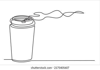 continuous line drawing of hot fresh aroma paper cup of coffee