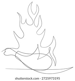Dibujo de línea continuo de pollo frito picante y crujiente caliente Ilustración vectorial de logotipo de tienda de comida rápida