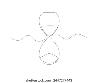 Continuous line drawing of hourglass. One line of hourglass. Hourglass continuous line art. Editable outline.