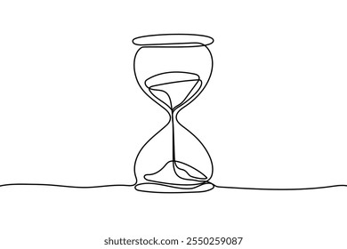 Continuous line drawing of hourglass. One line of hourglass. Hourglass continuous line art. Editable outline.