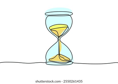 Continuous line drawing of hourglass. One line of hourglass. Hourglass continuous line art. Editable outline.