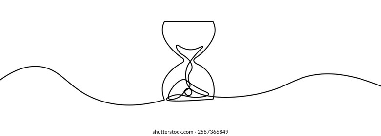 Continuous line drawing of hourglass. One line of hourglass. Hourglass continuous line art. Hourglass continuous line icon. Vector illustration