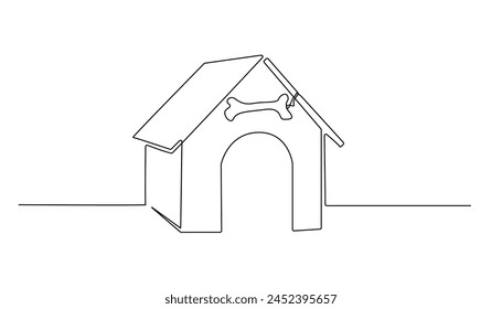 continuous line drawing.dog house and bones.dog house box.single line vector illustration.isolated white background