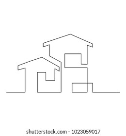 continuous line drawing of house, building, residential  concept, logo, symbol, construction, vector illustration simple.
