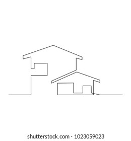 continuous line drawing of house, building, residential building concept, logo, symbol, construction, vector illustration simple.