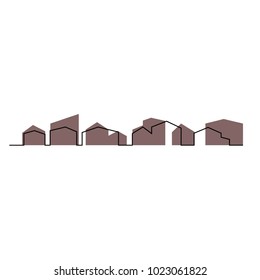 continuous line drawing of house, building, residential building concept, logo, symbol, construction, vector illustration simple.