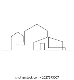 continuous line drawing of house, building, residential building concept, logo, symbol, construction, vector illustration simple.
