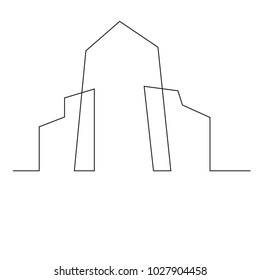 continuous line drawing of house, building, residential building concept, logo, symbol, construction, vector illustration simple.
