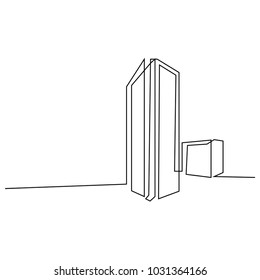 continuous line drawing of house, building, residential building concept, logo, symbol, construction, vector illustration simple.