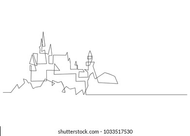 continuous line drawing of house, building, residential building concept, logo, symbol, construction, vector illustration simple.