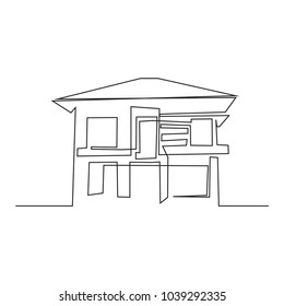 continuous line drawing of house, building, residential building concept, logo, symbol, construction, vector illustration simple.