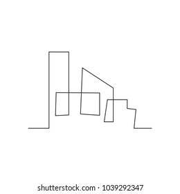 continuous line drawing of house, building, residential building concept, logo, symbol, construction, vector illustration simple.