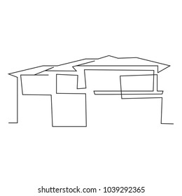 continuous line drawing of house, building, residential building concept, logo, symbol, construction, vector illustration simple.