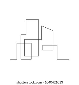 continuous line drawing of house, building, residential building concept, logo, symbol, construction, vector illustration simple.