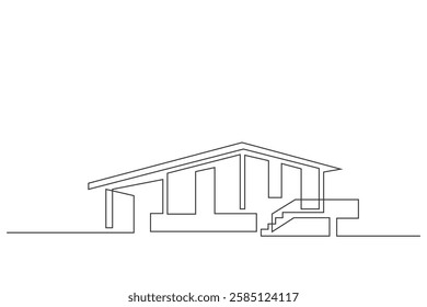Continuous line drawing house building at big city. Home architecture property isolated minimalism concept on white background
