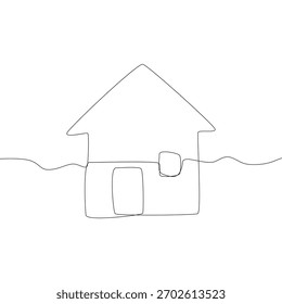 Dibujo de línea continua. Ilustración del edificio de la casa. Símbolo minimalista del hogar. Vector arte residencial.
