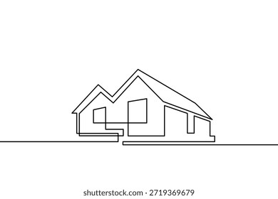 Edificio continuo de la casa del dibujo de la línea en ciudad grande. Concepto de minimalismo aislado de la propiedad de la arquitectura casera en el fondo blanco	