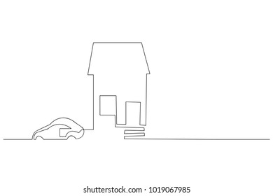 continuous line drawing of house, concept, logo, symbol, construction, vector illustration