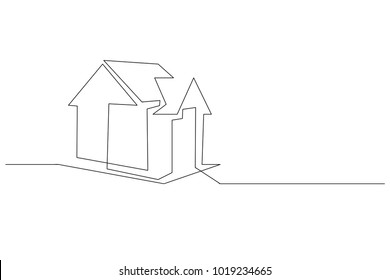 Continuous Line Drawing Of House, Concept, Logo, Construction, Building, Vector Illustration