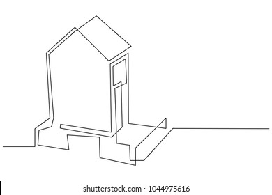 continuous line drawing of house, concept, logo, construction, building, vector illustration