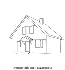 continuous line drawing of house. illustration, building,