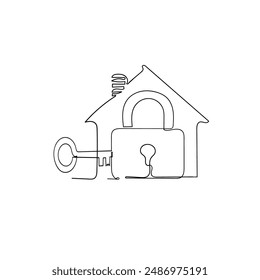 Continuous line drawing. A house with a keyhole and lock, symbolizing security and privacy. Icon vector illustration