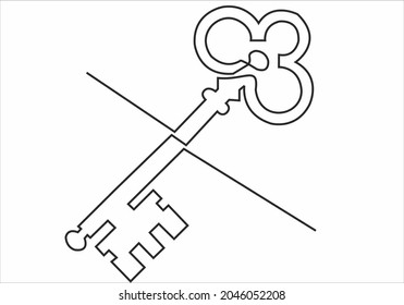 continuous line drawing of house keys, real estate concept, isolated on white background. vector