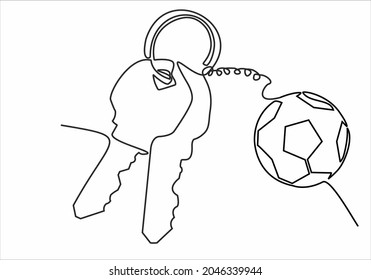 
dibujo continuo de las llaves de la casa con llave en forma de bola, concepto inmobiliario, aislado en fondo blanco. vector