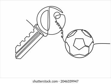 
continuous line drawing of house keys with ball-shaped keychain, real estate concept, isolated on white background. vector