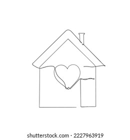 casa de dibujo de línea continua con símbolo de símbolo de corazón de amor