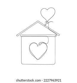 casa de dibujo de línea continua con símbolo de símbolo de corazón de amor