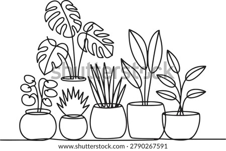 continuous Line drawing of House plants in pots.one line icon illustration with white background
