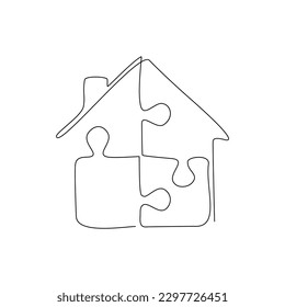 Continuous line drawing of House puzzle isolate on white background.