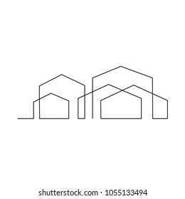 continuous line drawing of house, residential building concept, logo, symbol, construction, vector illustration simple.