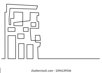 continuous line drawing of house, residential building concept, logo, symbol, construction, vector illustration simple.