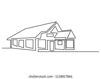 continuous line drawing of house, residential building concept, logo, symbol, construction, vector illustration simple.