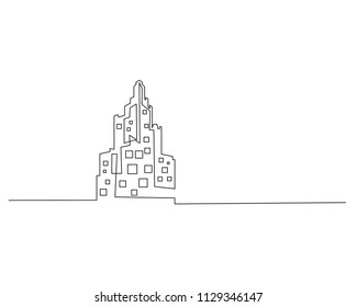 continuous line drawing of house, residential building concept, logo, symbol, construction, vector illustration simple.