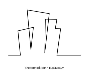 continuous line drawing of house,  residential building concept, logo, symbol, construction, vector illustration simple.