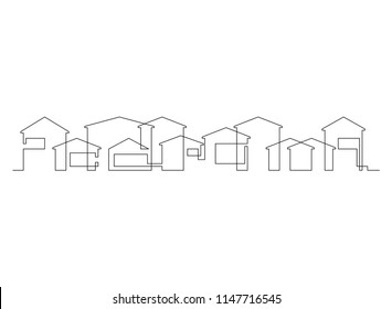continuous line drawing of house, residential building concept, logo, symbol, construction, vector illustration simple.