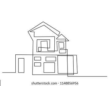 continuous line drawing of house,  residential building concept, logo, symbol, construction, vector illustration simple.