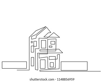 continuous line drawing of house,  residential building concept, logo, symbol, construction, vector illustration simple.