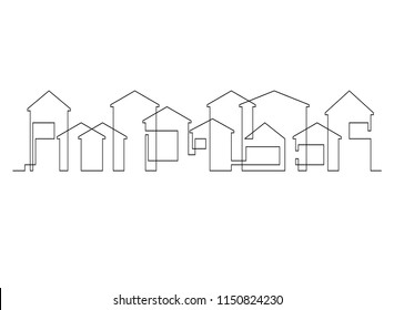 continuous line drawing of house,  residential building concept, logo, symbol, construction, vector illustration simple.