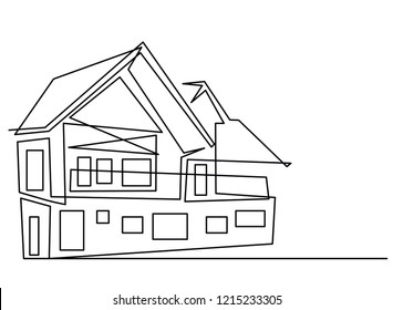 continuous line drawing of house,  residential building concept, logo, symbol, construction, vector illustration simple.