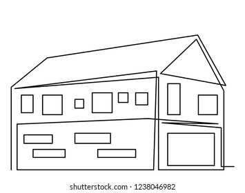 continuous line drawing of house,  residential building concept, logo, symbol, construction, vector illustration simple.