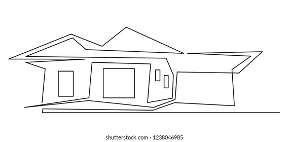 continuous line drawing of house,  residential building concept, logo, symbol, construction, vector illustration simple.