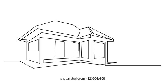 continuous line drawing of house,  residential building concept, logo, symbol, construction, vector illustration simple.