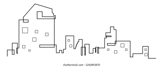continuous line drawing of house,  residential building concept, logo, symbol, construction, vector illustration simple.