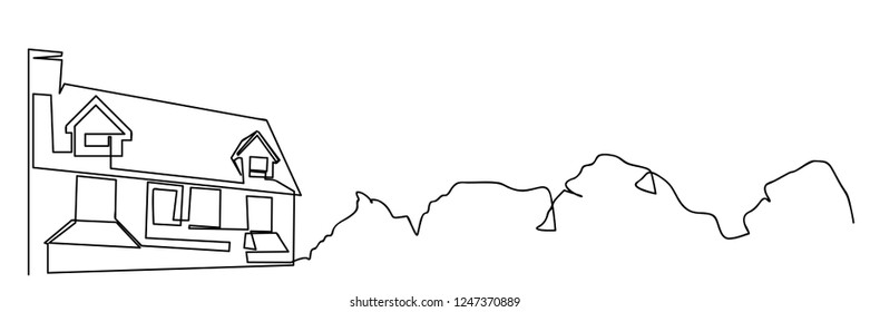 Continuous Line Drawing House Residential Building Stock Vector