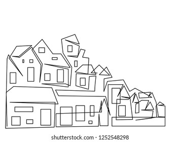 Continuous Line Drawing House Residential Building Stock Vector